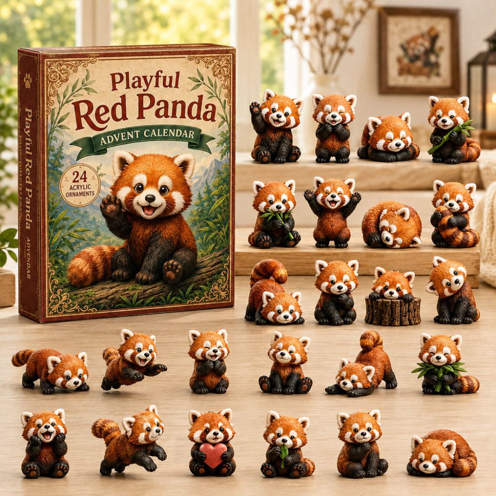 Playful Red Panda Advent Calendar 2026 24 Day Festive Season Countdown Gift For Red Panda Lovers, 3D Acrylic Collectibles