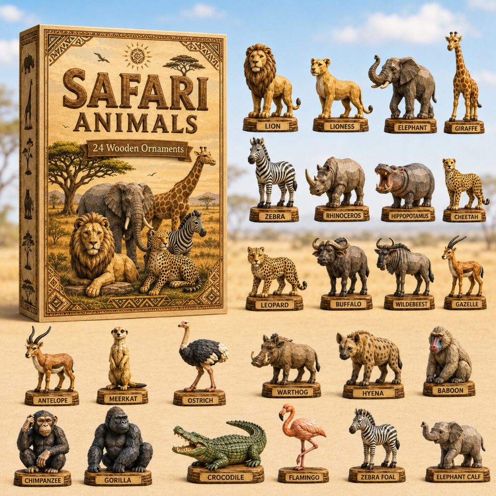 Safari Animals Advent Calendar 2026 24 Day Festive Countdown Gift For Nature Lovers, 3D Acrylic Collectibles