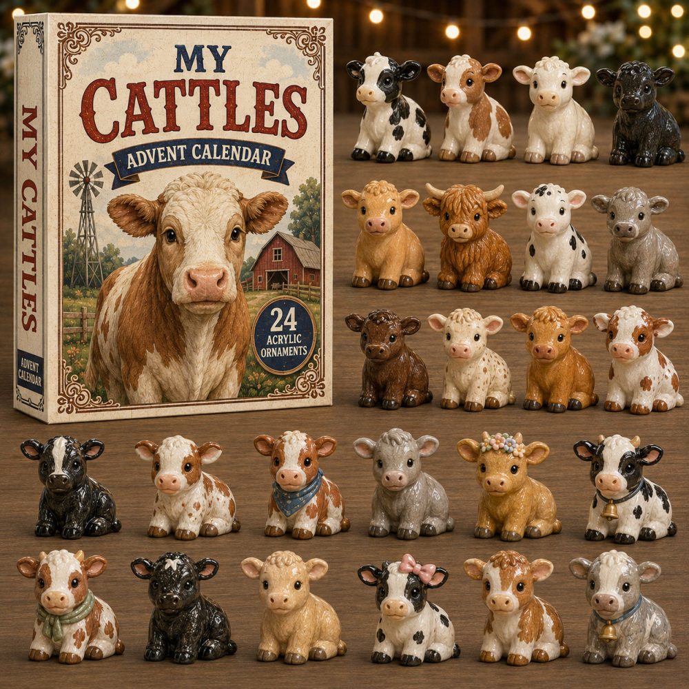 Happy Cow Advent Calendar 2026 24 Day Festive Season Countdown Gift For Farmers, 3D Acrylic Collectibles