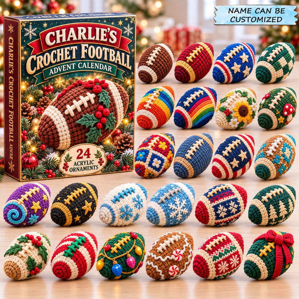 Personalized Crochet Football Advent Calendar 2026 Yarn Ball 24 Days Countdown Sports Mom Gift, 3D Acrylic Collectibles