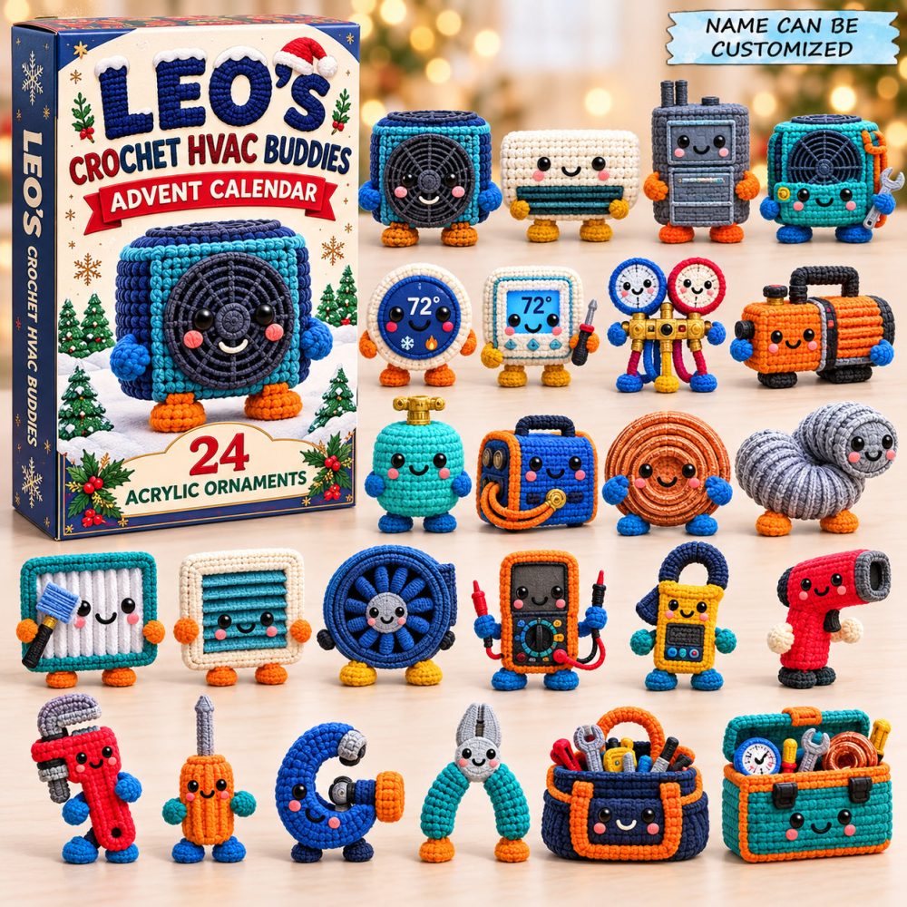 Personalized Crochet Hvac Advent Calendar 2026 Ac Buddies 24 Days Countdown Hvac Gift For Him, 3D Acrylic Collectibles