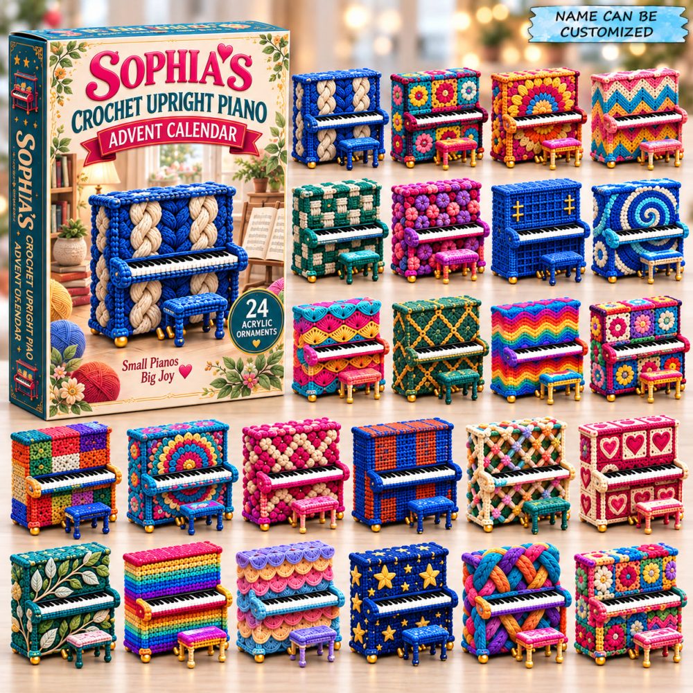 Personalized Crochet Upright Piano Advent Calendar 2026 Knit 24 Days Countdown Music Lover Gift, 3D Acrylic Collectibles