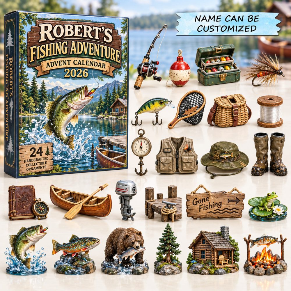 Personalized Fishing Adventure Advent Calendar 2026 Bass Cabin 24 Days Countdown Fisherman Gift, 3D Acrylic Collectibles