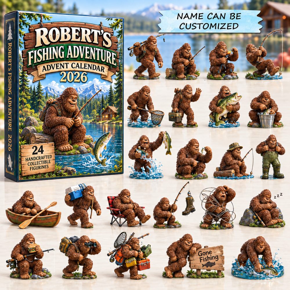 Personalized Fishing Adventure Advent Calendar 2026 Bigfoot 24 Days Countdown Bigfoot Fan Gift, 3D Acrylic Collectibles