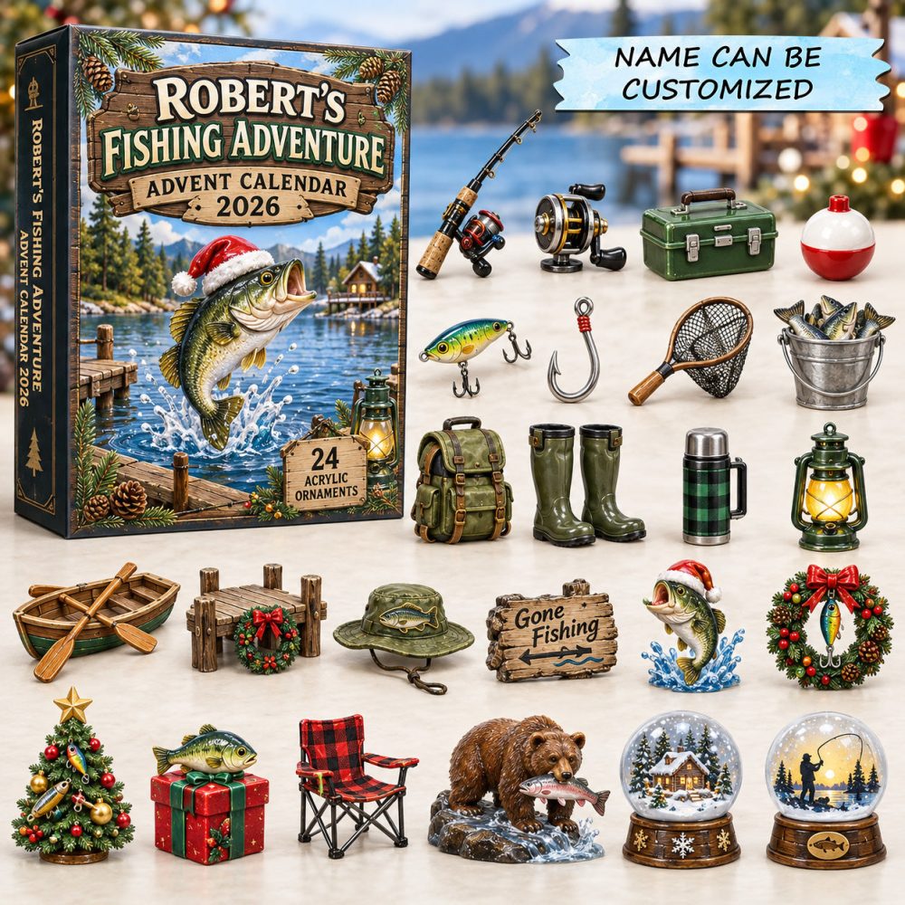 Personalized Fishing Adventure Advent Calendar 2026 Holiday Bass 24 Days Countdown Angler Gift, 3D Acrylic Collectibles