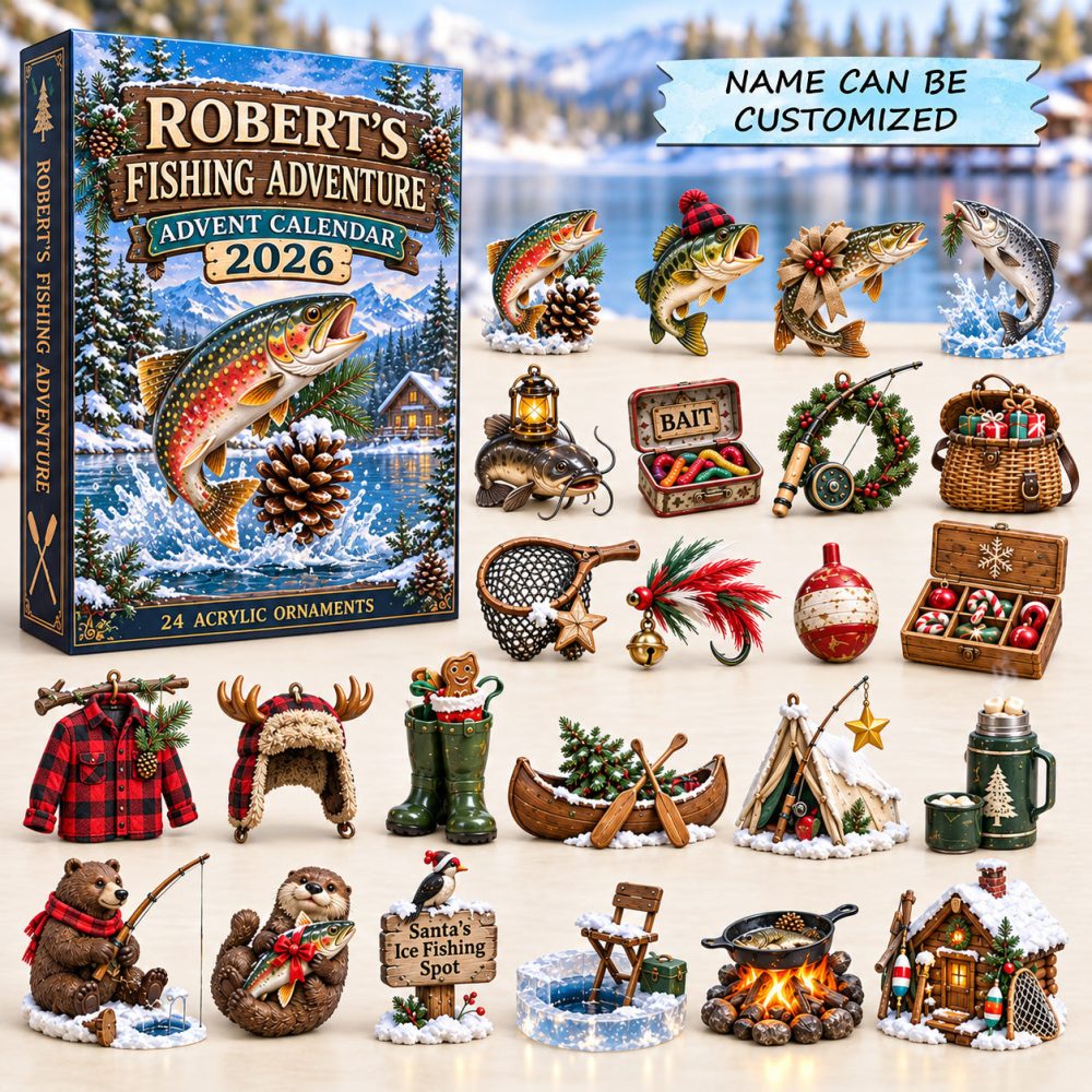 Personalized Fishing Adventure Advent Calendar 2026 Ice Fishing 24 Days Countdown Gift For Him, 3D Acrylic Collectibles