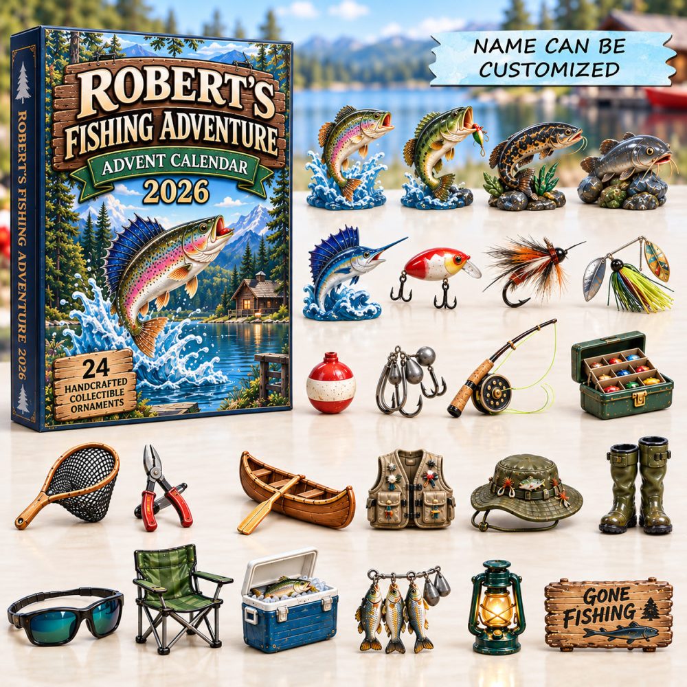 Personalized Fishing Adventure Advent Calendar 2026 Trout Lure 24 Days Countdown Gift For Dad, 3D Acrylic Collectibles