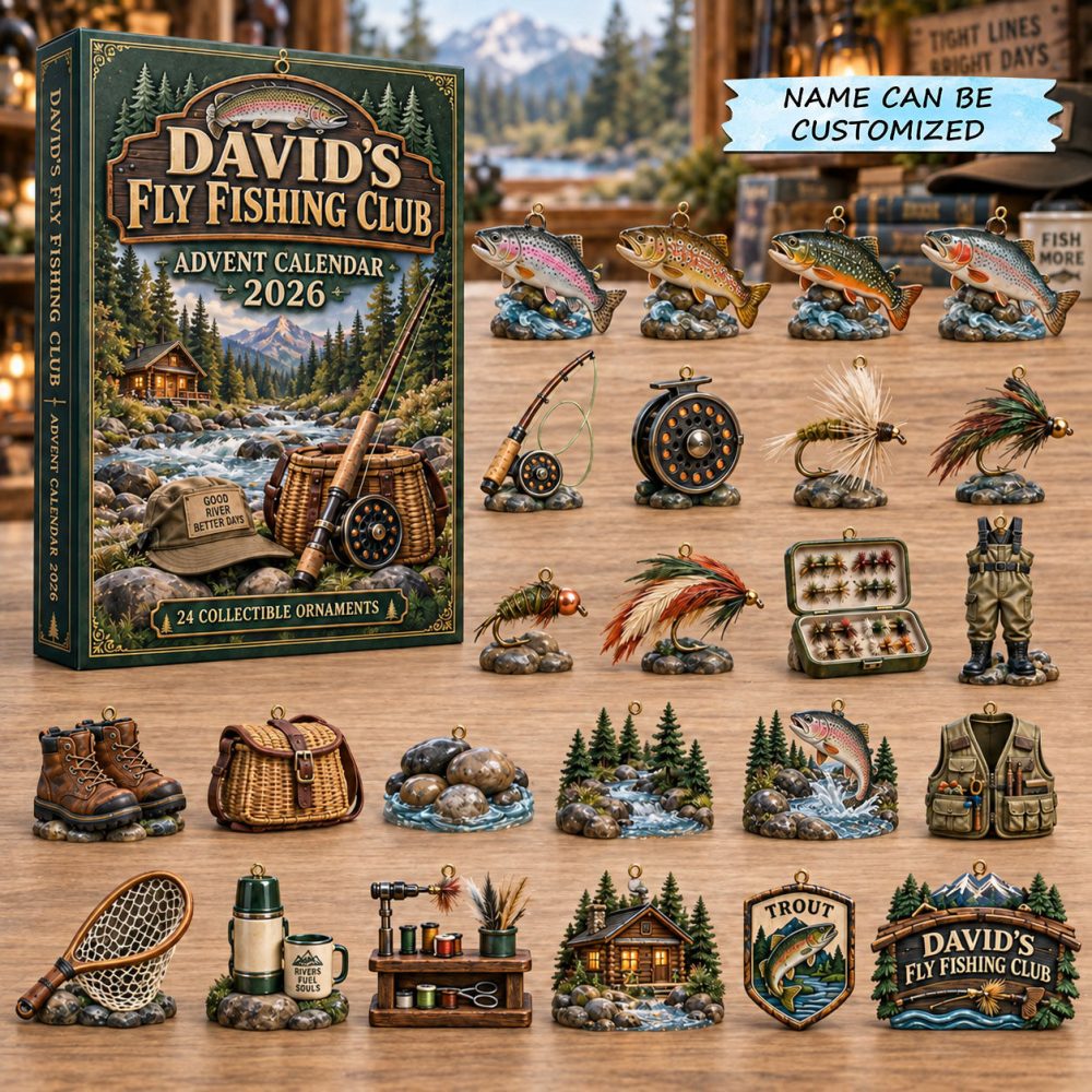 Personalized Fly Fishing Club Advent Calendar 2026 Trout Fly 24 Days Countdown Fly Fisher Gift, 3D Acrylic Collectibles