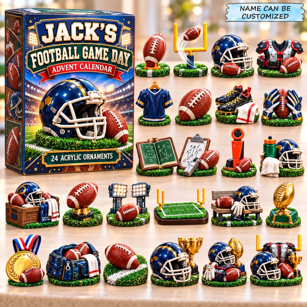 Personalized Football Game Day Advent Calendar 2026 Helmet Trophy 24 Days Countdown Fan Gift, 3D Acrylic Collectibles