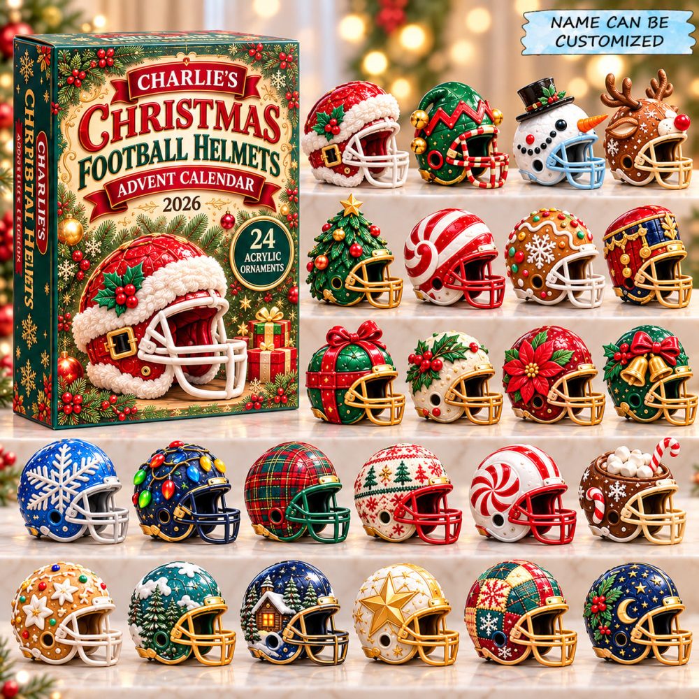 Personalized Football Helmets Advent Calendar 2026 Festive Helmet 24 Days Countdown Dad Gift, 3D Acrylic Collectibles