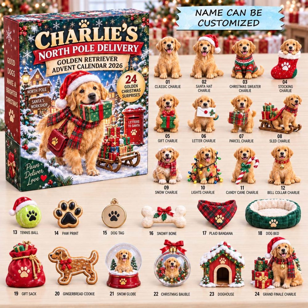 Personalized Golden Retriever Advent Calendar 2026 North Pole 24 Days Countdown Pet Lover Gift, 3D Acrylic Collectibles