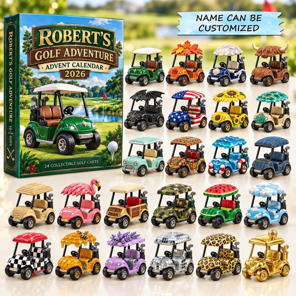 Personalized Golf Adventure Advent Calendar 2026 Golf Cart 24 Days Countdown Gift For Golfers, 3D Acrylic Collectibles