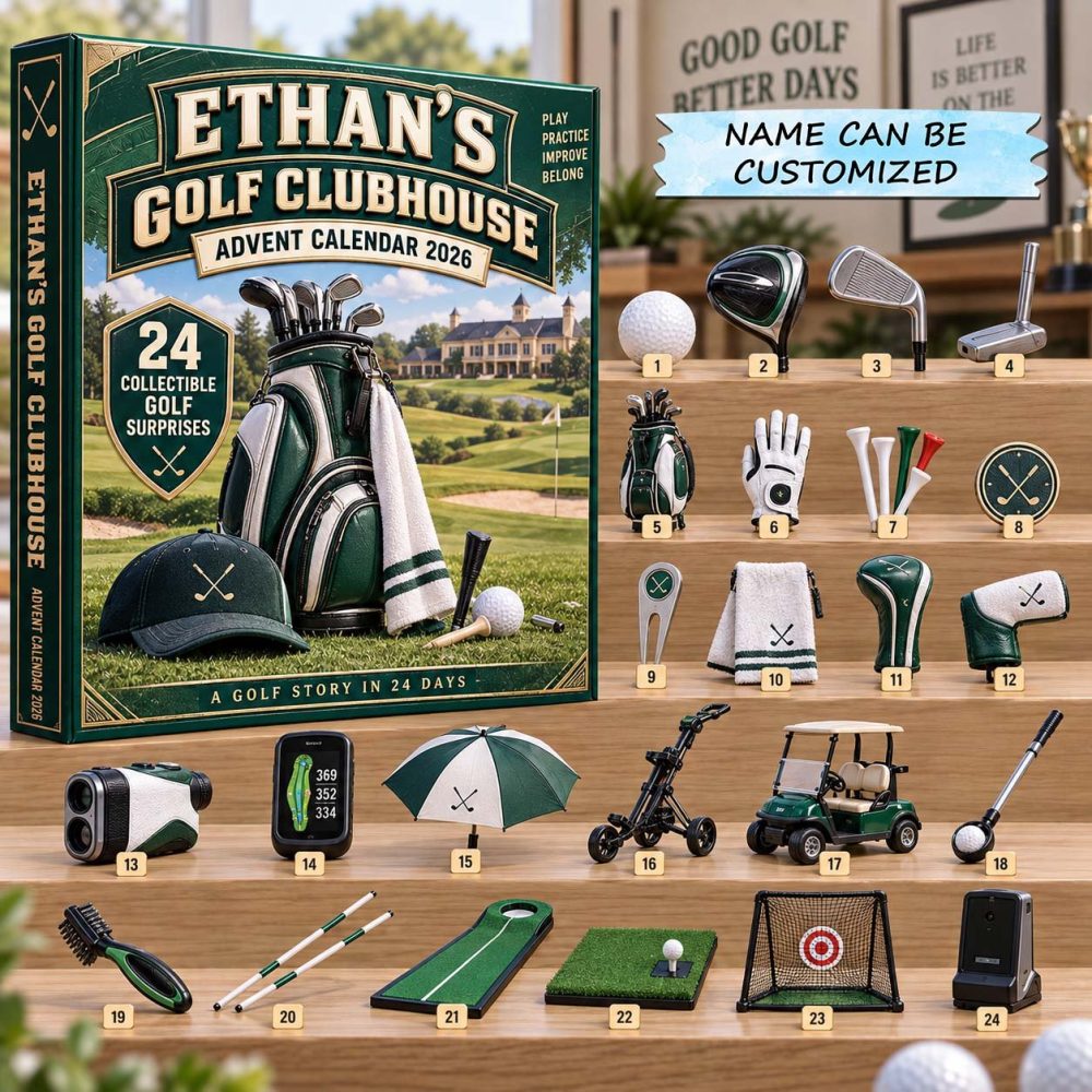 Personalized Golf Clubhouse Advent Calendar 2026 Golf Bag Gear 24 Days Countdown Golfer Gift, 3D Acrylic Collectibles