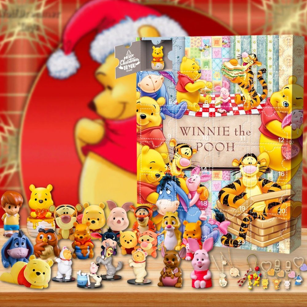Winnie The Pooh Christmas Advent Calendar 24 Day Christmas Countdown Gift For Mother, 3D Acrylic Collectibles