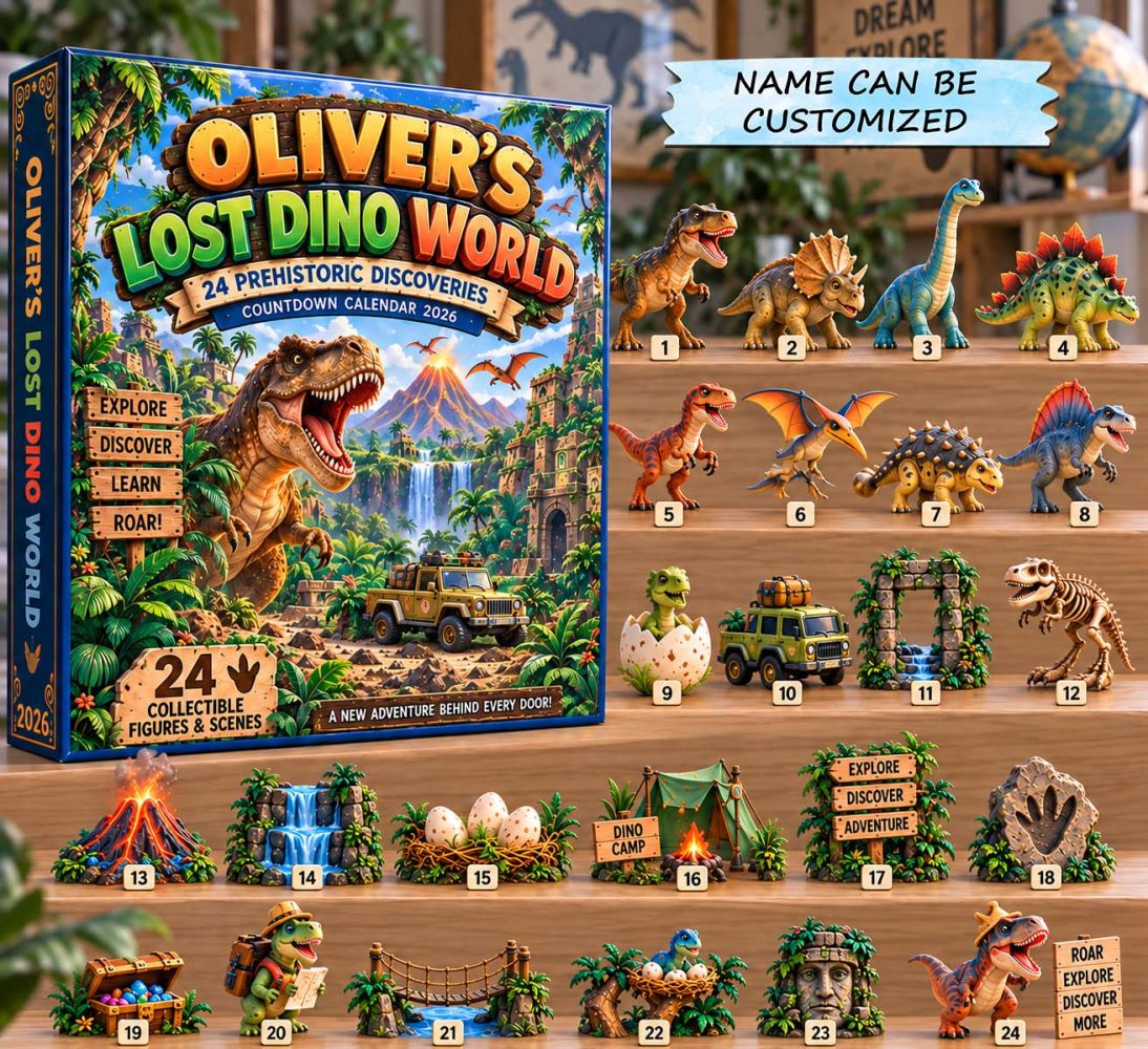 Personalized Lost Dino World Advent Calendar 2026 Jungle Fossil 24 Days Countdown Gift For Boys, 3D Acrylic Collectibles