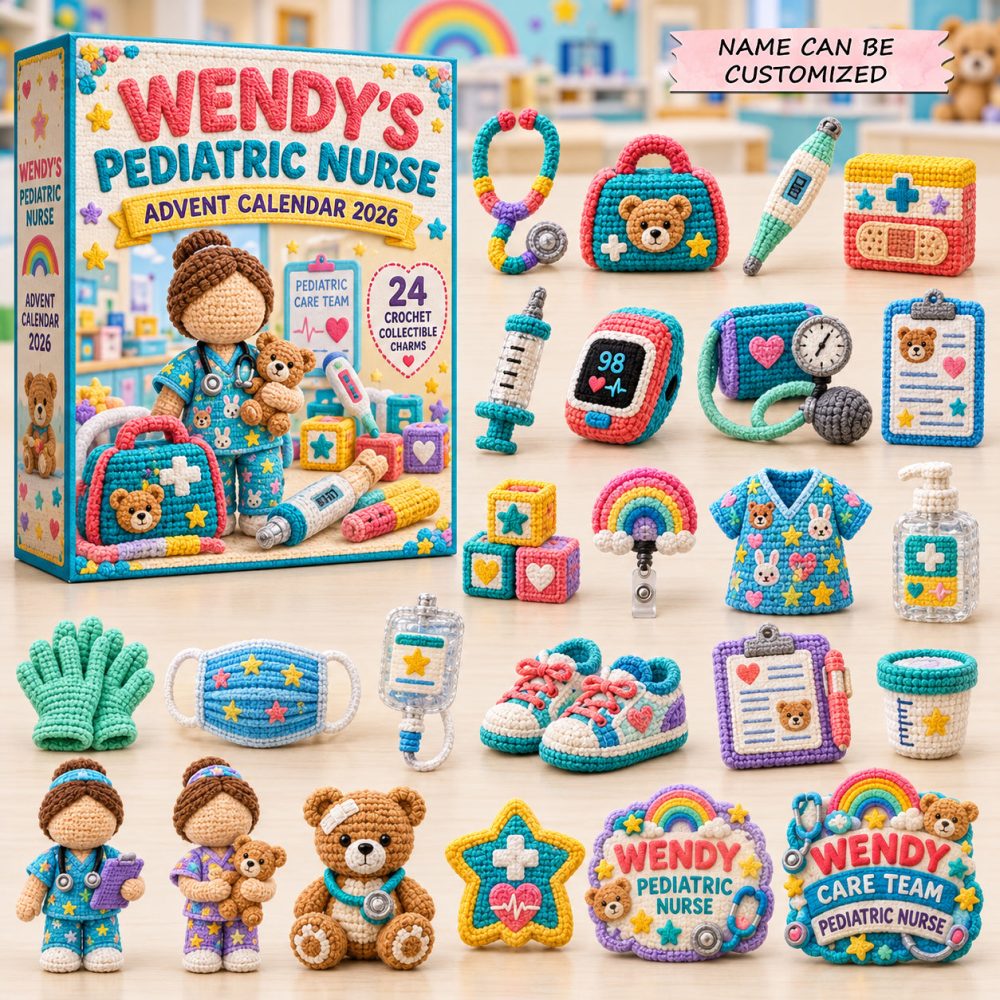 Personalized Pediatric Nurse Advent Calendar 2026 Teddy Bear 24 Days Countdown Peds Nurse Gift, 3D Acrylic Collectibles