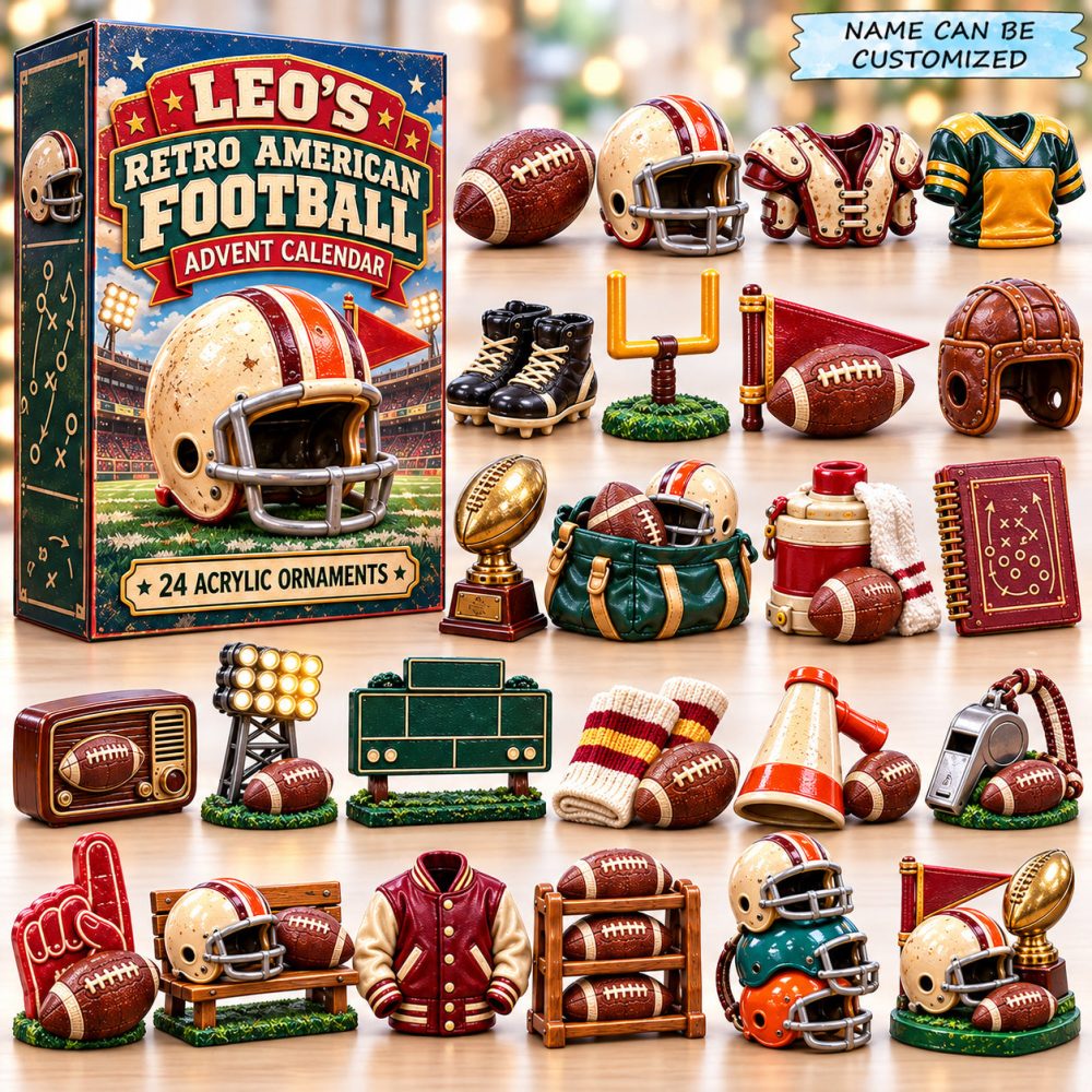 Personalized Retro American Football Advent Calendar 2026 Vintage 24 Days Countdown Coach Gift, 3D Acrylic Collectibles