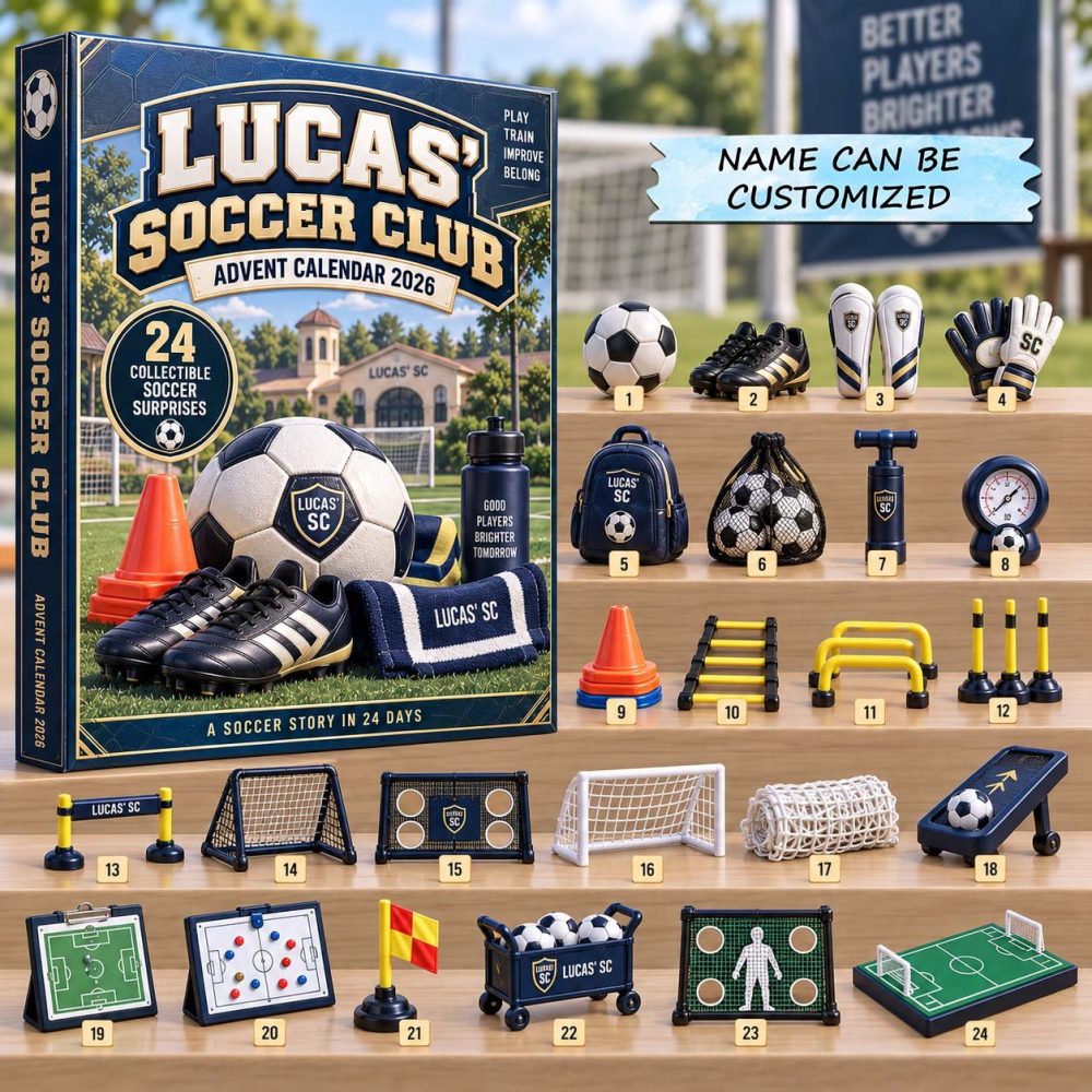 Personalized Soccer Club Advent Calendar 2026 Soccer Gear 24 Days Countdown Soccer Player Gift, 3D Acrylic Collectibles