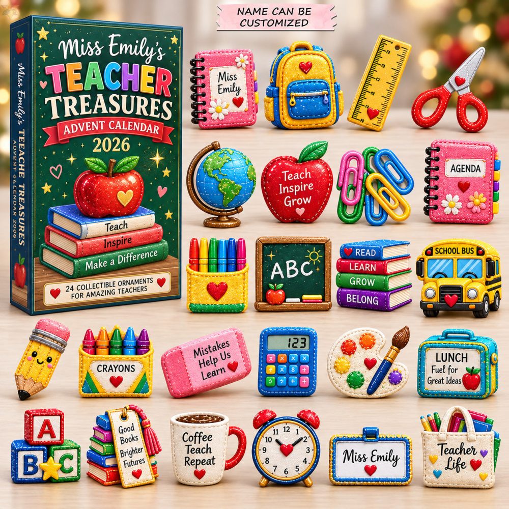 Personalized Teacher Treasures Advent Calendar 2026 Supplies 24 Days Countdown Gift For Teachers, 3D Acrylic Collectibles