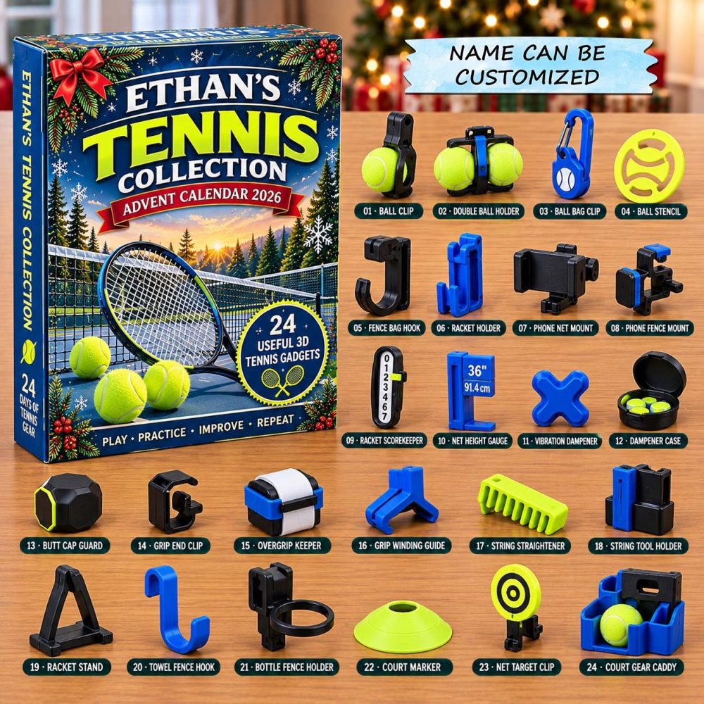 Personalized Tennis Collection Advent Calendar 2026 Gadgets 24 Days Countdown Tennis Lover Gift, 3D Acrylic Collectibles