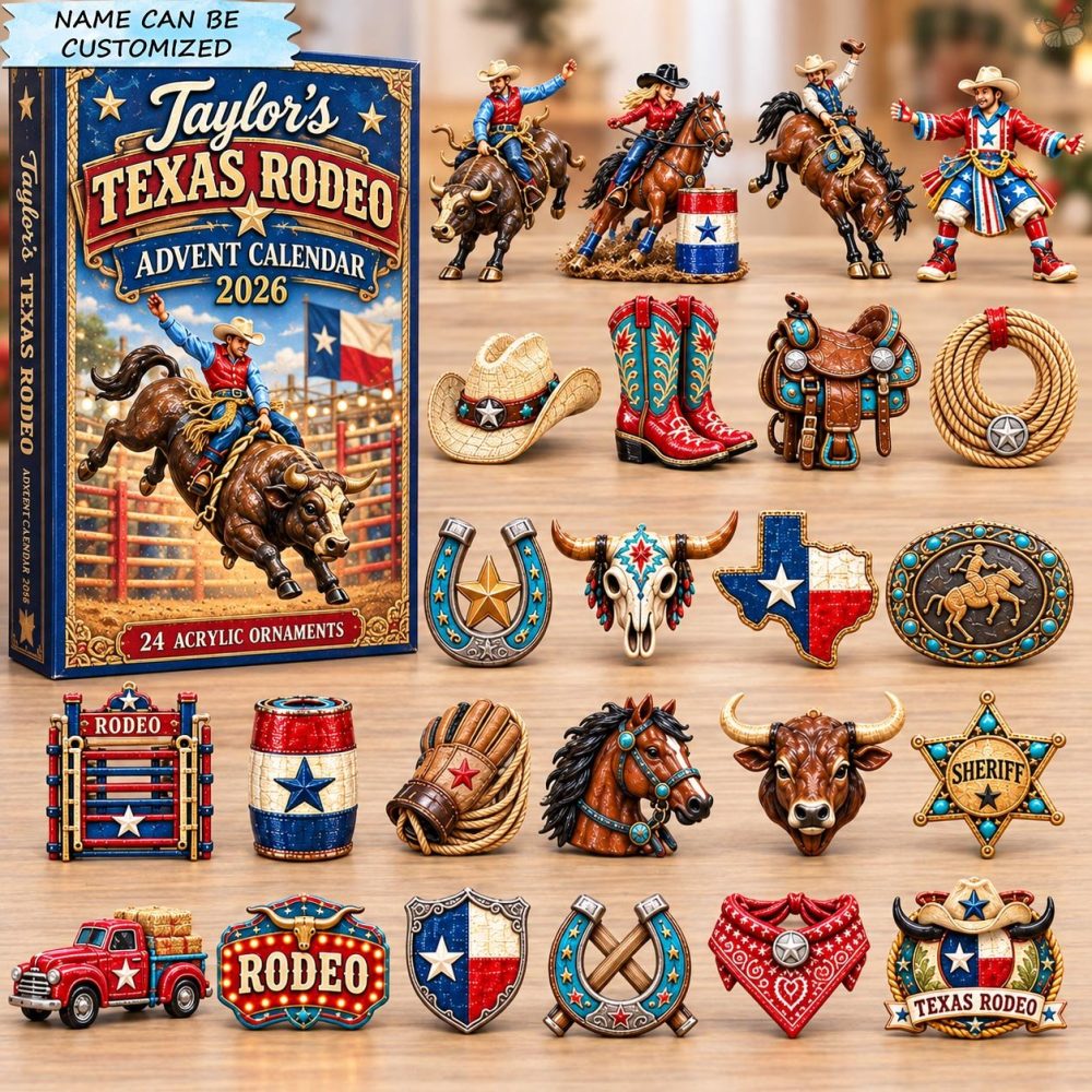 Personalized Texas Rodeo Advent Calendar 2026 Bull Riding 24 Days Countdown Rodeo Fan Gift, 3D Acrylic Collectibles