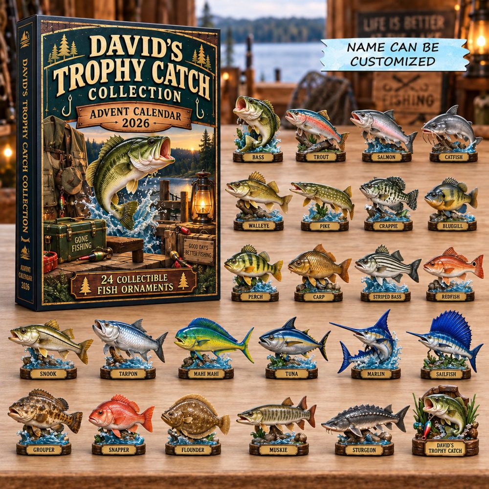 Personalized Trophy Catch Advent Calendar 2026 Game Fish 24 Days Countdown Fisherman Dad Gift, 3D Acrylic Collectibles