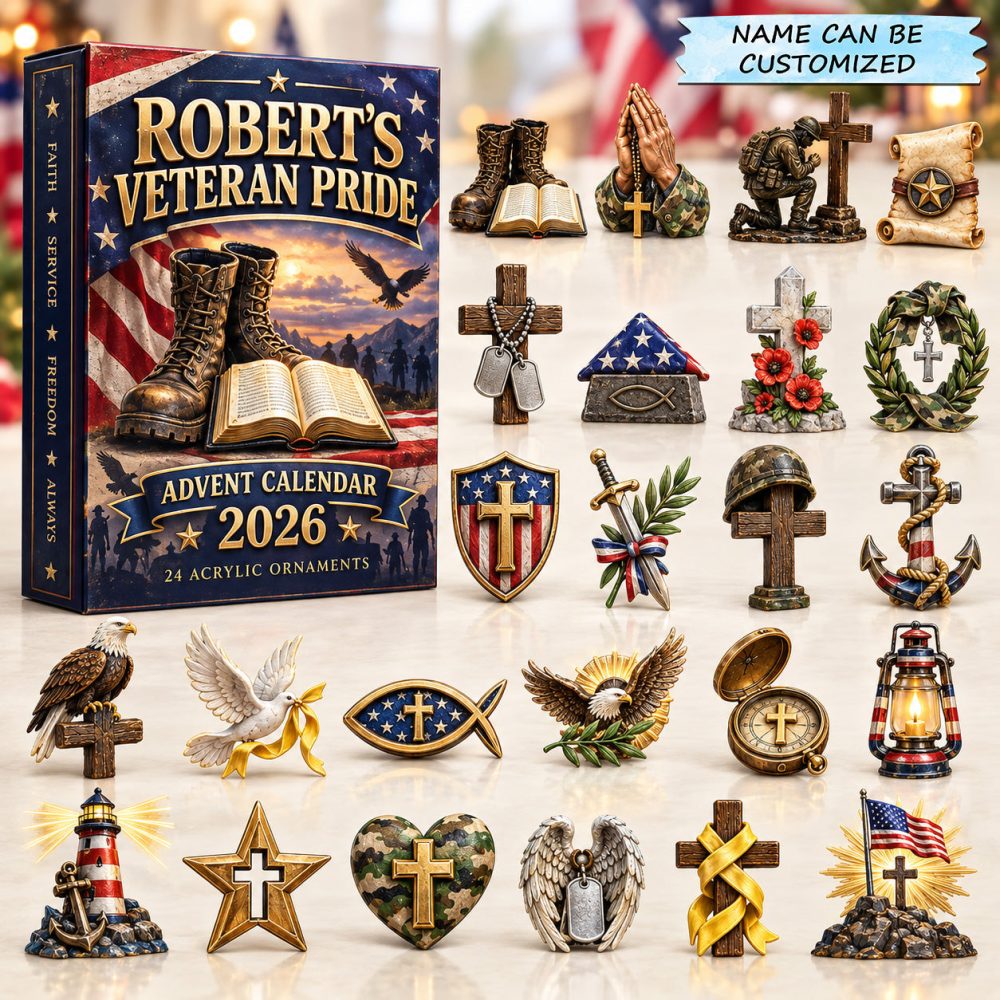 Personalized Veteran Pride Advent Calendar 2026 Faith Cross 24 Days Countdown Christian Gift, 3D Acrylic Collectibles