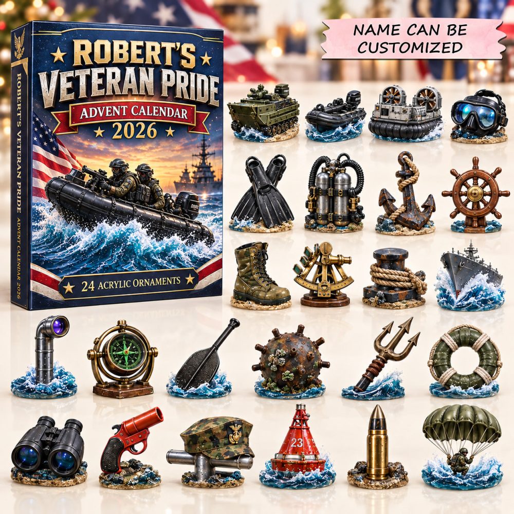 Personalized Veteran Pride Advent Calendar 2026 Navy Marine 24 Days Countdown Navy Veteran Gift, 3D Acrylic Collectibles