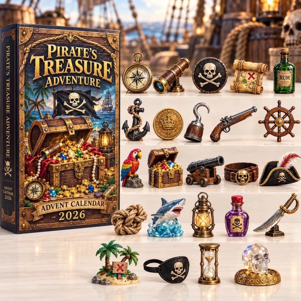 Pirates Treasure Advent Calendar 2026 Treasure Chest Compass 24 Days Countdown Adventure Gift, 3D Acrylic Collectibles