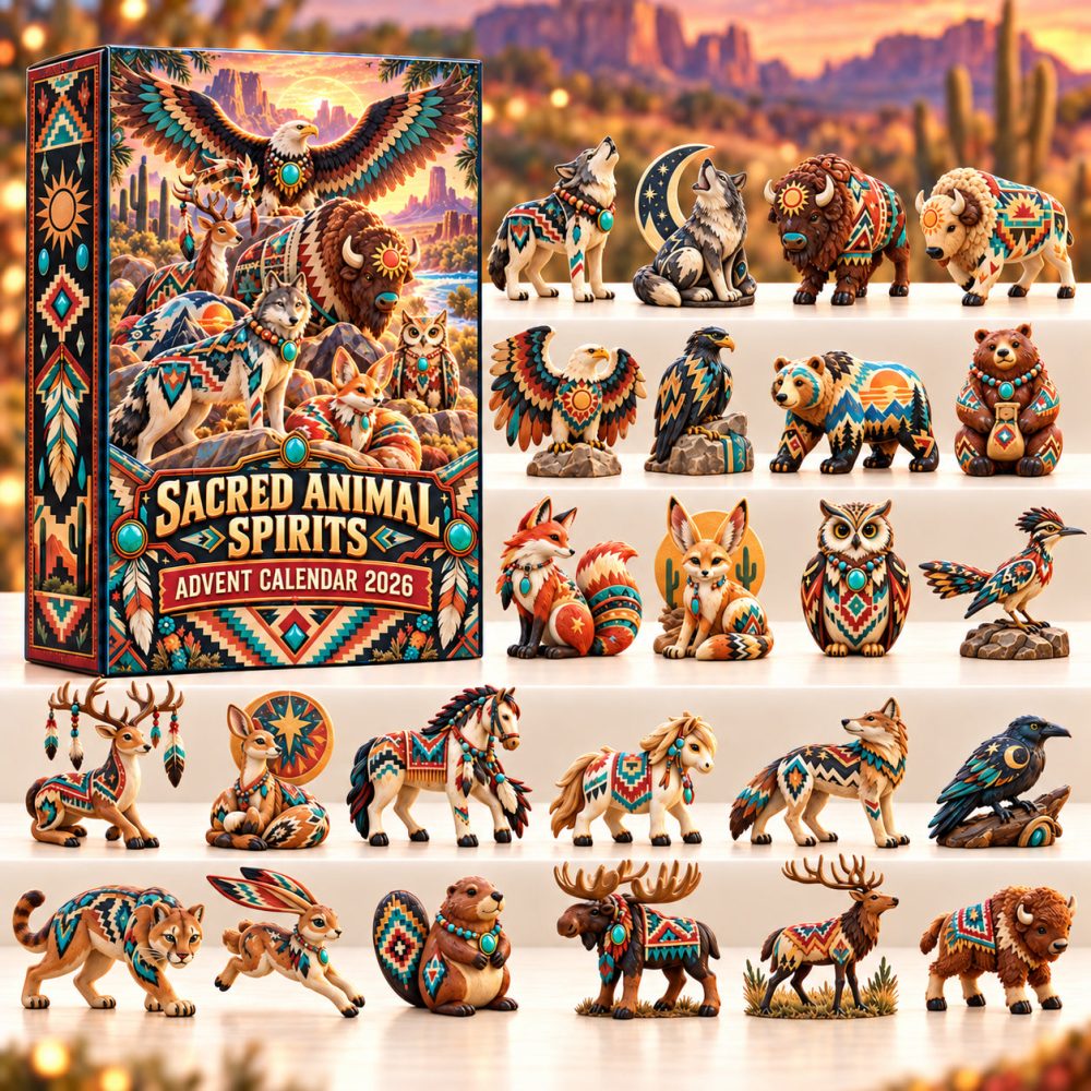 Sacred Animal Spirits Advent Calendar 2026 Tribal Animals 24 Days Countdown Nature Gift, 3D Acrylic Collectibles