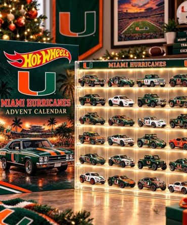 Miami Hurricanes Hot Wheels Advent Calendar Christmas Surprise Ornaments Hurricanes Merch