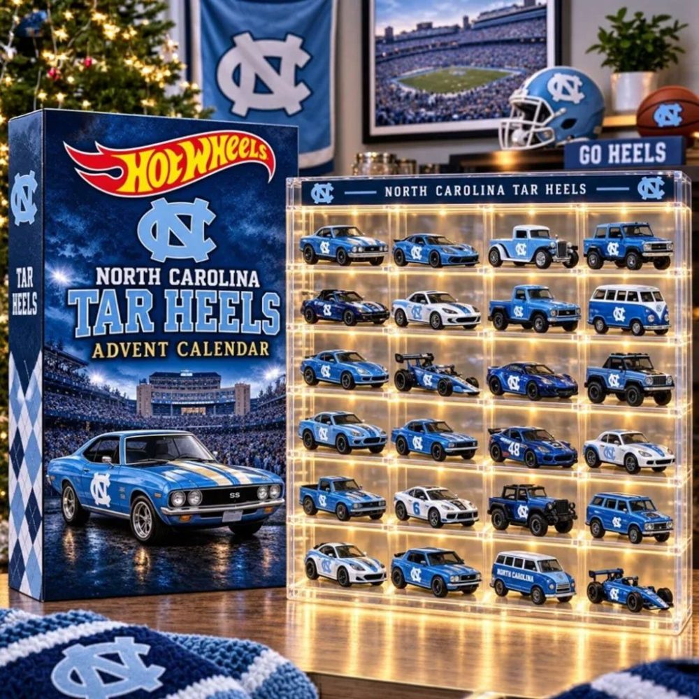 North Carolina Tar Heels Hot Wheels Advent Calendar Surprise Christmas Ornament Tar Heels Merch