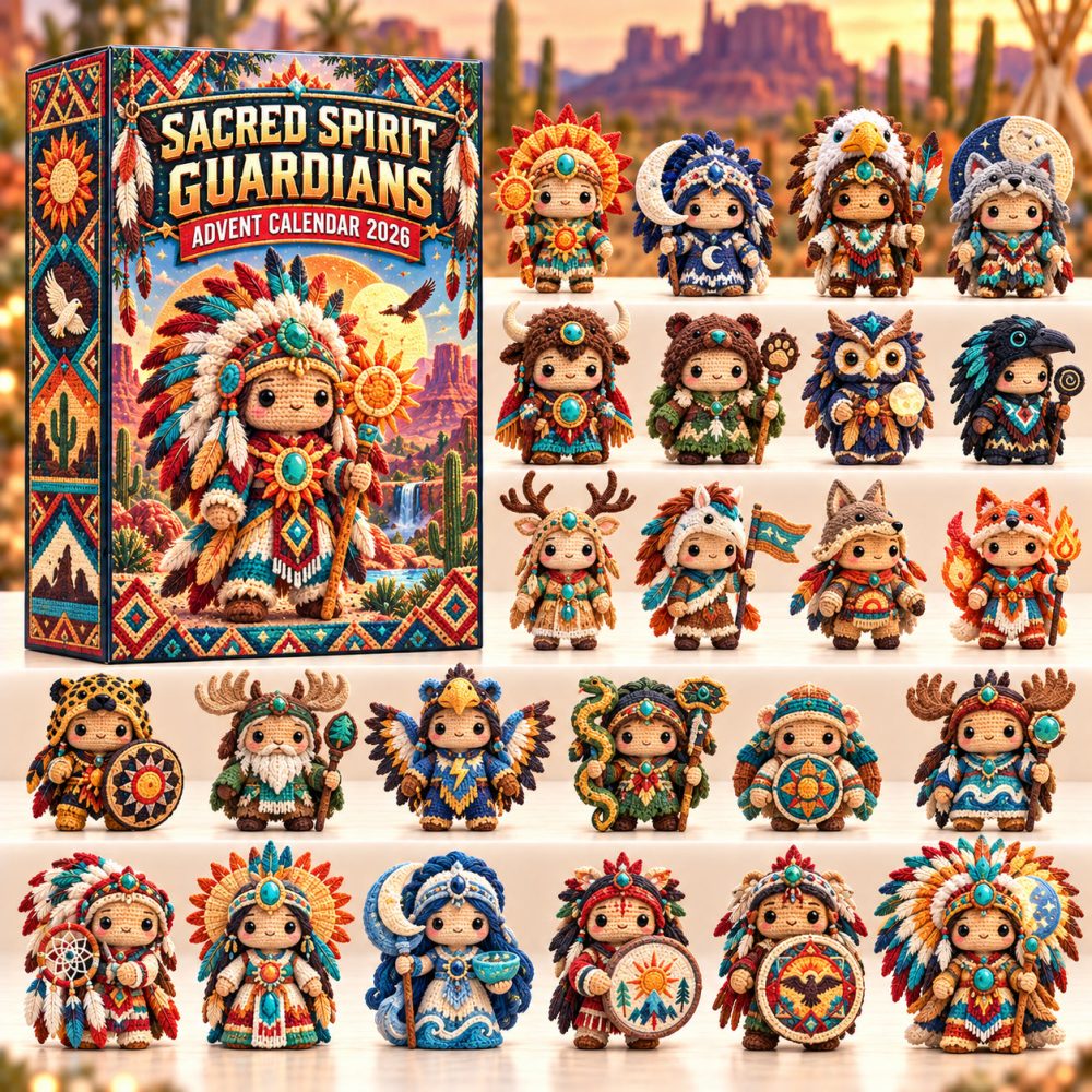 Sacred Spirit Guardians Advent Calendar 2026 Headdress Doll 24 Days Countdown Southwest Gift, 3D Acrylic Collectibles