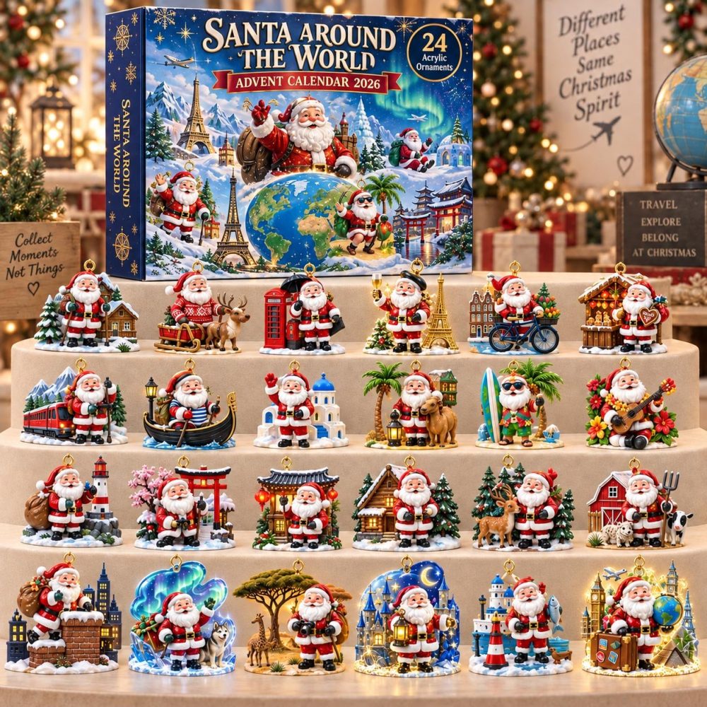 Santa Around The World Advent Calendar 2026 Global Landmarks 24 Days Countdown Traveler Gift, 3D Acrylic Collectibles