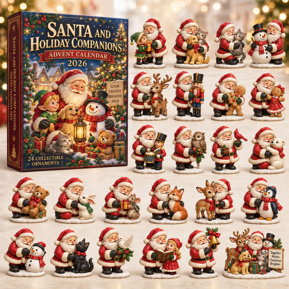 Santa Holiday Companions Advent Calendar 2026 Santa With Pets 24 Days Countdown Family Gift, 3D Acrylic Collectibles