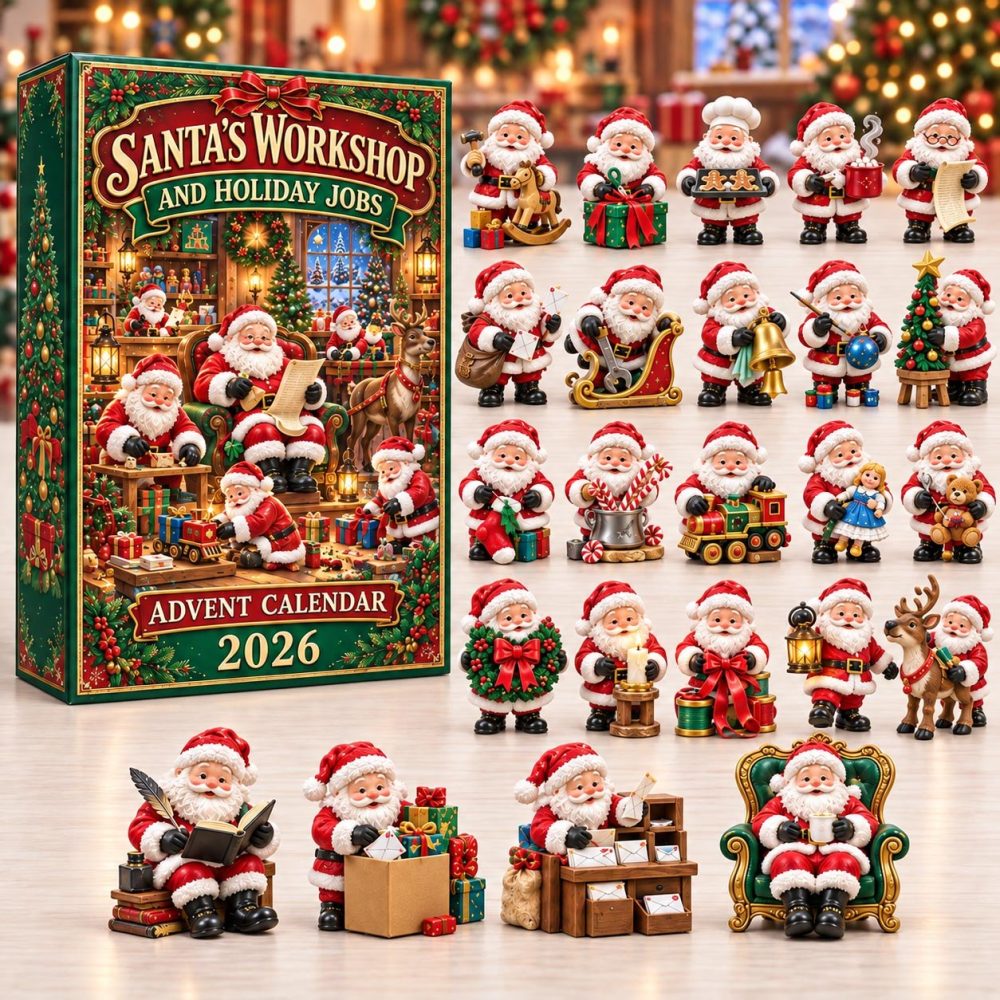 Santas Workshop Holiday Jobs Advent Calendar 2026 Working Santa 24 Days Countdown Gift For Her, 3D Acrylic Collectibles