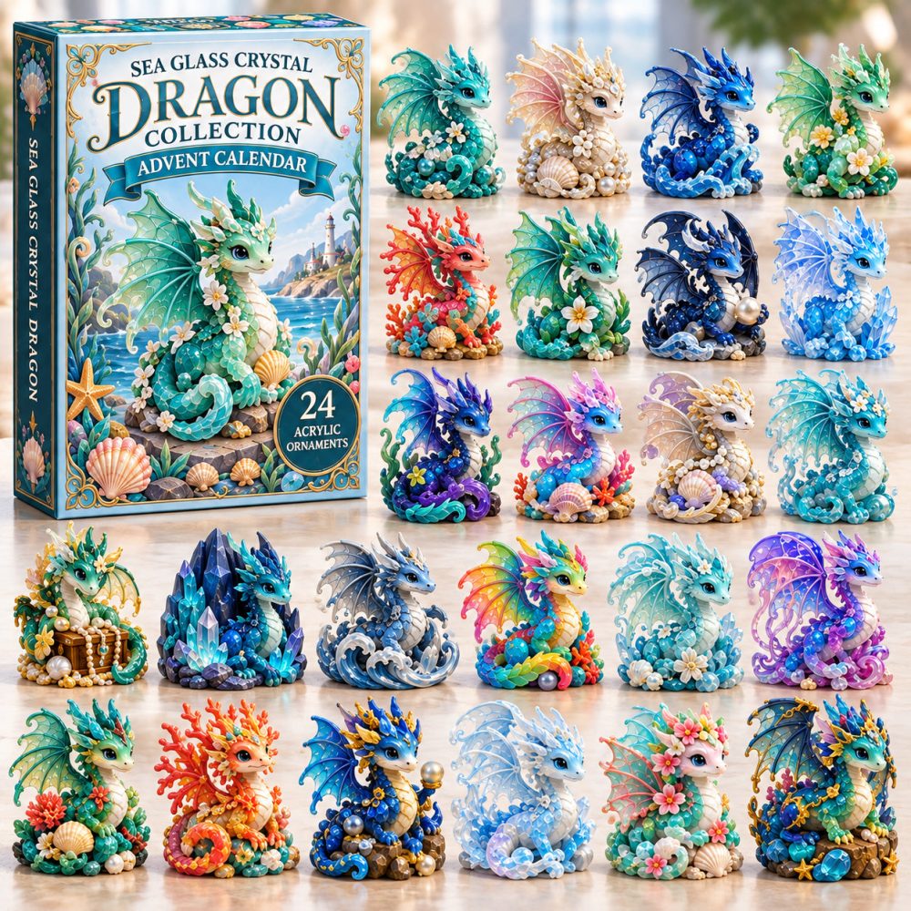 Sea Glass Dragon Advent Calendar 2026 Ocean Crystal Dragon 24 Days Countdown Dragon Lover Gift, 3D Acrylic Collectibles