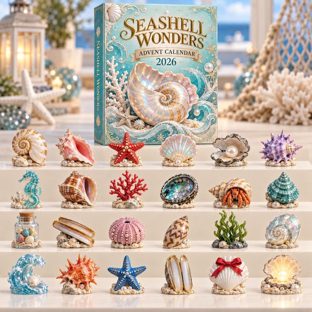 Seashell Wonders Advent Calendar 2026 Coastal Shells Coral 24 Days Countdown Beach Lover Gift, 3D Acrylic Collectibles