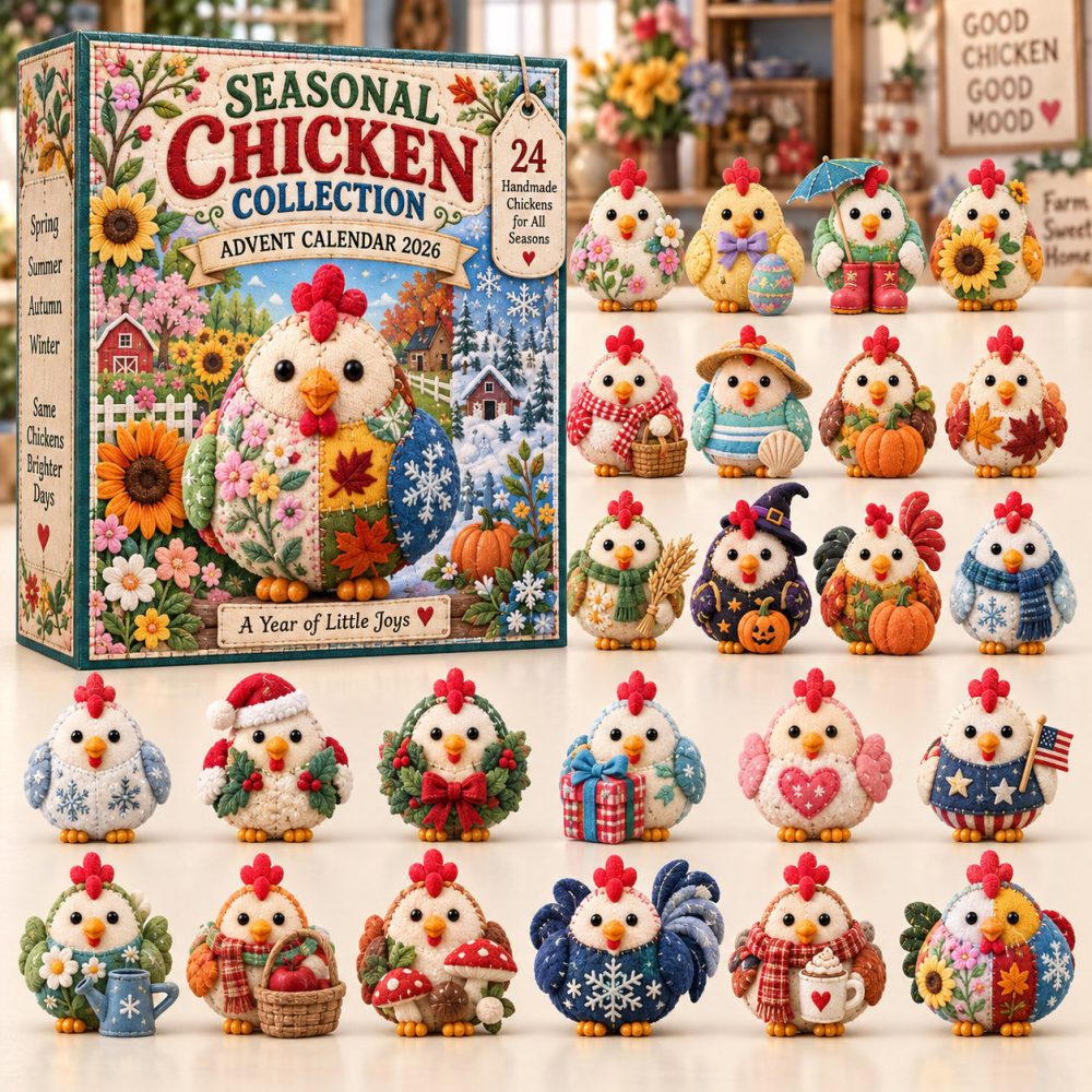 Seasonal Chicken Advent Calendar 2026 Four Seasons Hen 24 Days Countdown Chicken Lover Gift, 3D Acrylic Collectibles