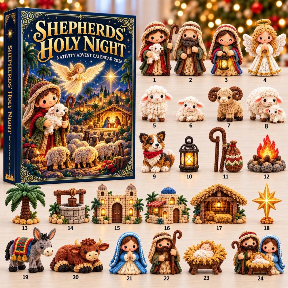 Shepherds Holy Night Advent Calendar 2026 Crochet Nativity 24 Days Countdown Faith Gift For Her, 3D Acrylic Collectibles