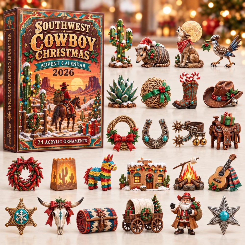 Southwest Cowboy Christmas Advent Calendar 2026 Desert Western 24 Days Countdown Cowboy Gift, 3D Acrylic Collectibles