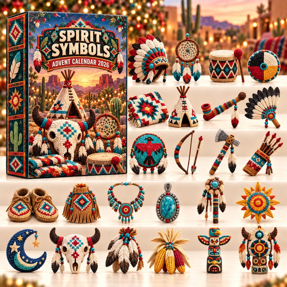 Spirit Symbols Advent Calendar 2026 Dreamcatcher Tipi Totem 24 Days Countdown Native Art Gift, 3D Acrylic Collectibles