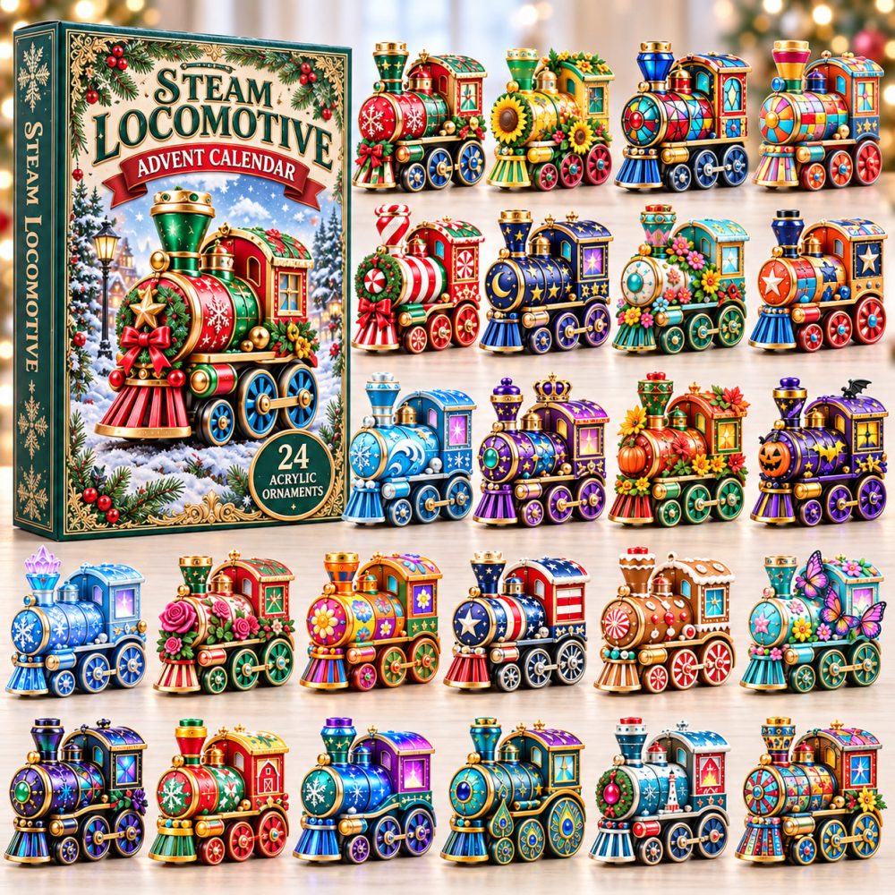 Steam Locomotive Advent Calendar 2026 Holiday Toy Train 24 Days Countdown Train Lover Gift, 3D Acrylic Collectibles