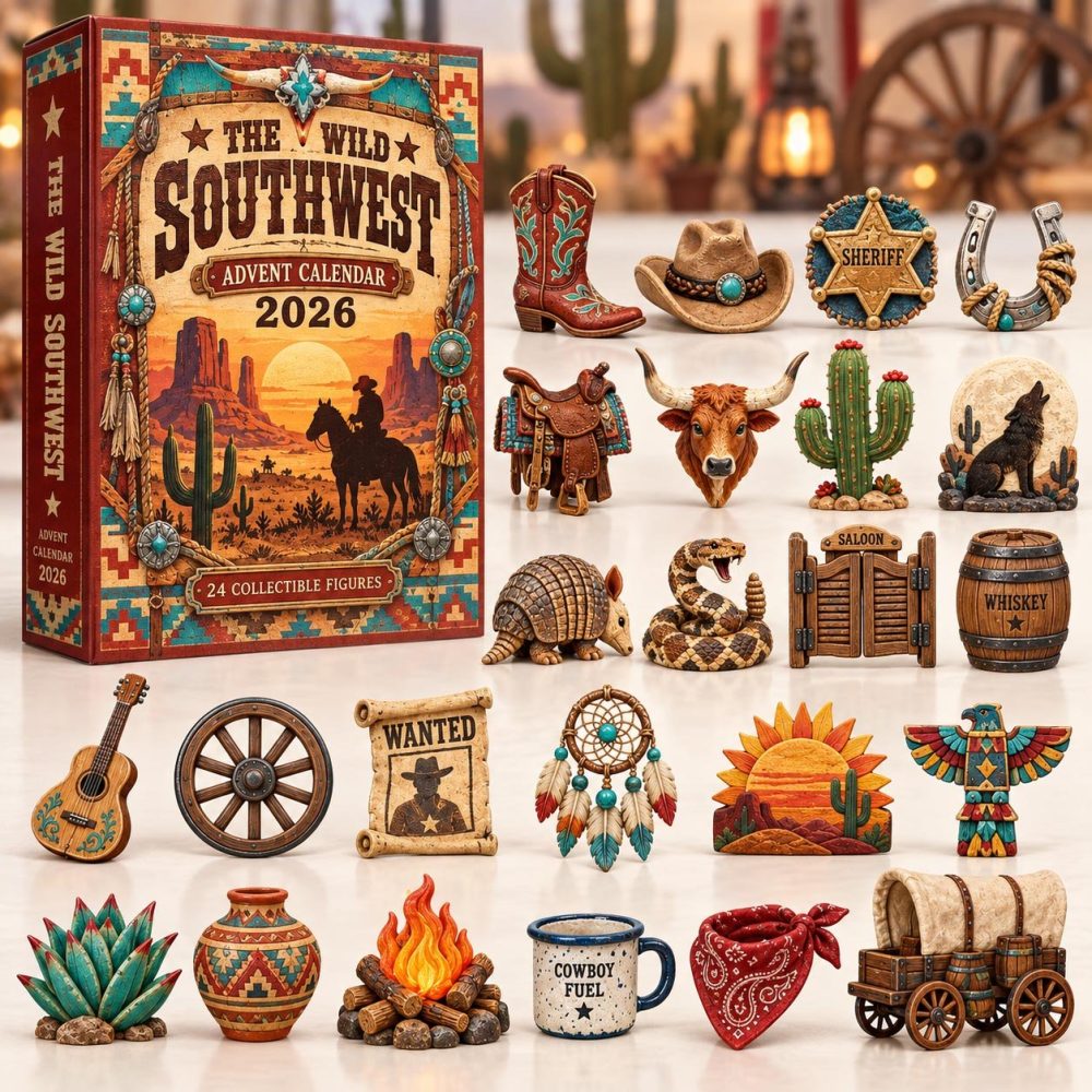 The Wild Southwest Advent Calendar 2026 Cowboy Desert Icons 24 Days Countdown Western Lover Gift, 3D Acrylic Collectibles