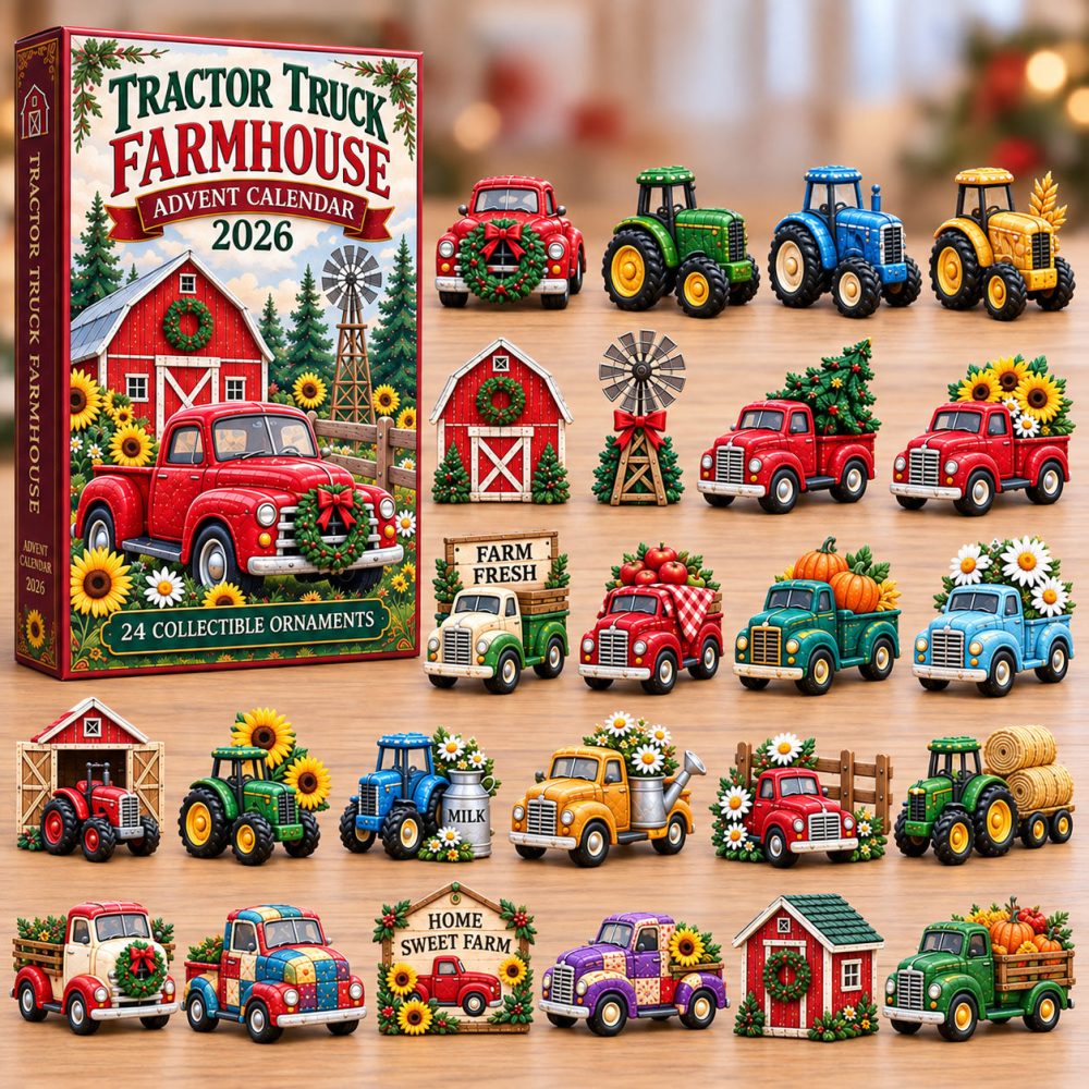 Tractor Truck Farmhouse Advent Calendar 2026 Farm Trucks And Barns 24 Days Countdown Farmer Gift, 3D Acrylic Collectibles