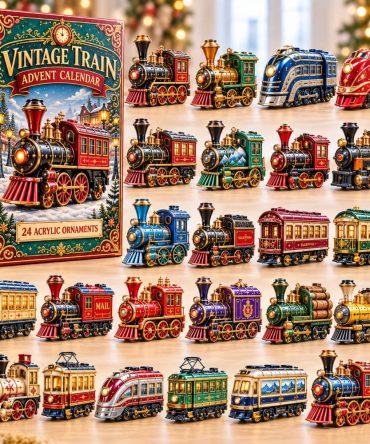 Vintage Train Advent Calendar 2026 Classic Locomotives 24 Days Countdown Railroad Fan Gift, 3D Acrylic Collectibles