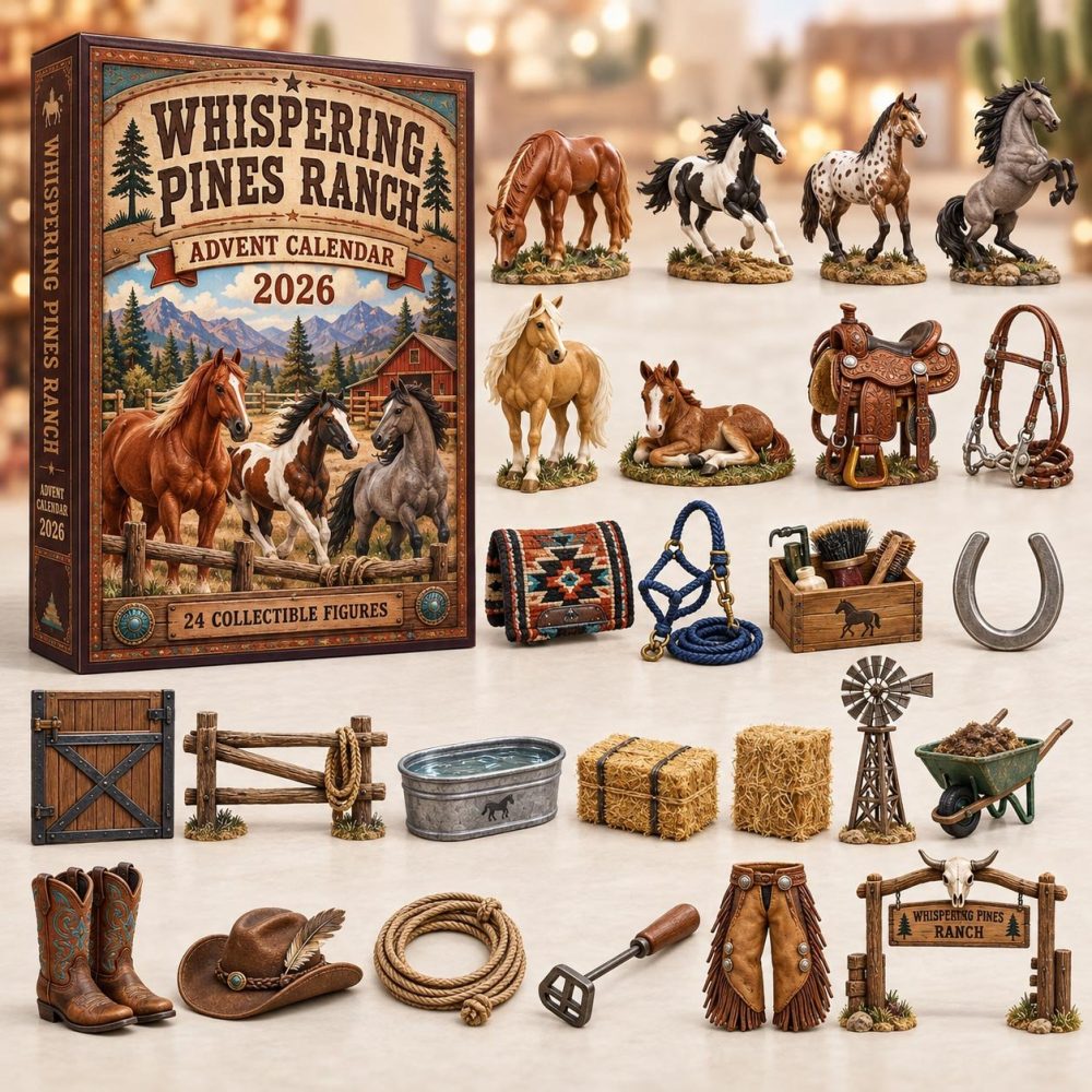 Whispering Pines Ranch Advent Calendar 2026 Horses And Tack 24 Days Countdown Equestrian Gift, 3D Acrylic Collectibles