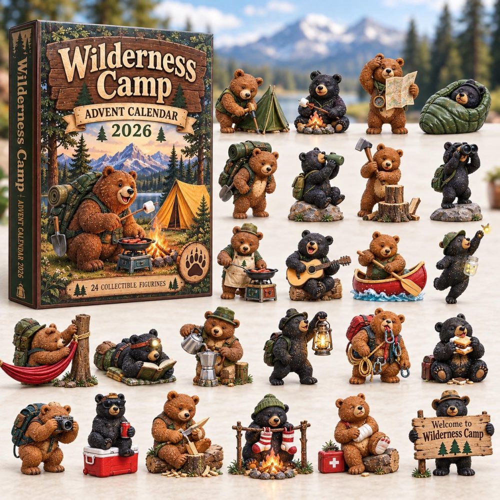 Wilderness Camp Advent Calendar 2026 Camping Bears 24 Days Countdown Outdoorsman Gift, 3D Acrylic Collectibles