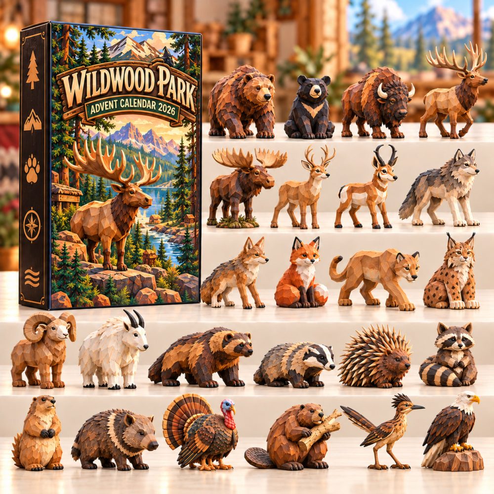 Wildwood Park Advent Calendar 2026 Carved Wildlife Animals 24 Days Countdown Hunter Gift, 3D Acrylic Collectibles