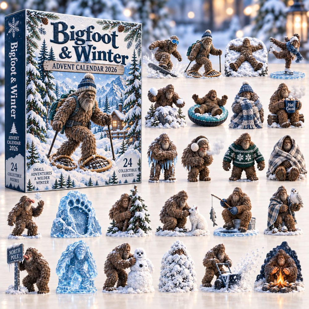 Winter Bigfoot Advent Calendar 2026 Snowy Sasquatch 24 Days Countdown Bigfoot Believer Gift, 3D Acrylic Collectibles